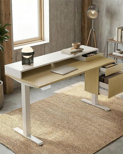ErGear Electric 47 inch Standing Desk with Drawers and File Cabinet, Adjustable Stand up Desk with Storage, Ergonomic Sit Stand up Table Compatible Monitor Stand, Light Walnut