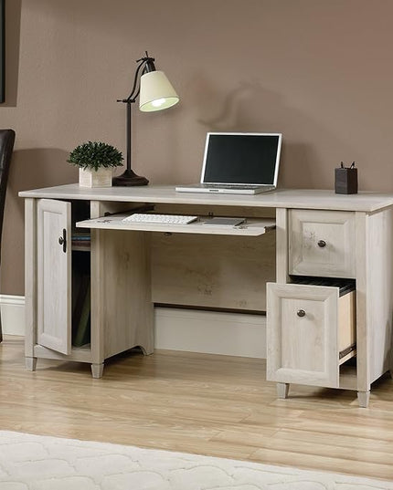 Sauder Edge Water Computer Desk with Storage Drawers, Home Office Desk, in Chalked Chestnut finish