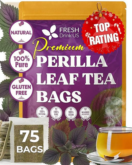 FreshDrinkUS, Premium Perilla Leaf Tea – 75 Tea Bags | 100% Pure Perilla Leaves | Caffeine-Free, Non-GMO, Natural Packaging | Herbal Tea Bags for Daily Enjoyment. Gluten-Free. Sugar-Free. Vegan