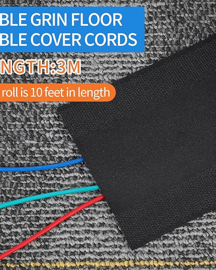 WILLBOND Carpet Cord Cover Cable Grip Floor Cover Cable Protector Management Only for Commercial Office Carpet(Black,39.37 ft)