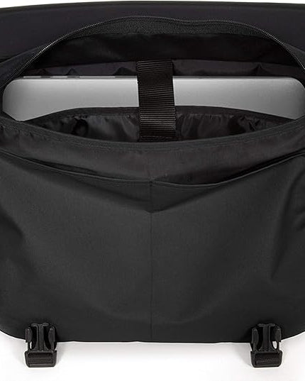 EASTPAK Delegate + – 20L Weatherproof Shoulder Bag with 17" Laptop Sleeve, Trolley Strap, Reflective Details, Adjustable Padded Strap, Black