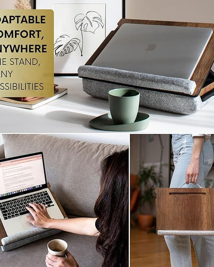 Vigo Wood Lap Desk for Laptop - Laptop Tray with Cushion, Portable Lap Desk for Lap, Adjustable Lapdesk, Couch Lap top Table for Work, Ergonomic Lap top Stand for Bed