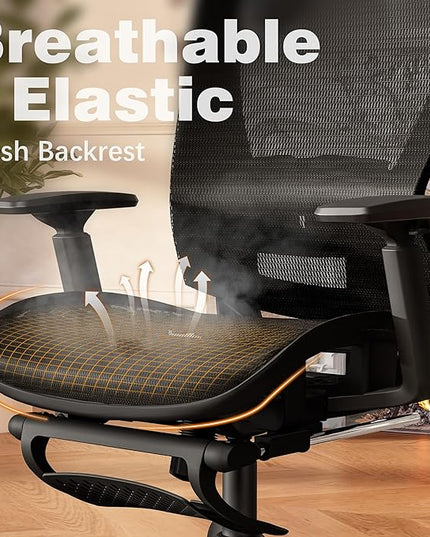 ELABEST T96E Ergonomic Mesh Office Chair with Adjustable Headrest & Footrest,Sturdy Computer Desk Chair - Adjustable Lumbar Support & Armrests,Comfort Wide Seat,Swivel Home Office Chair