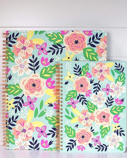 Steel Mill & Co Cute Green Mini Spiral Notebook, 8.25" x 6.25" Journal with Durable Hardcover and 160 Lined Pages, Mint Floral