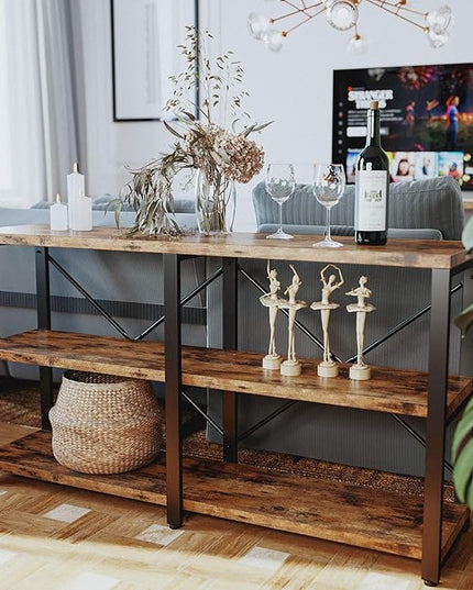 IRONCK Bookshelf Double Wide 55 in 3-Tier, Industrial Bookcases, Wood and Metal Bookshelves, Book Shelves for Home Office Decor Display