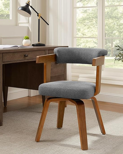Fat Ant Office Chair No Wheels Mid Century Modern Desk Chair Fabric Upholstered Arm Chair Swivel Home Office Desk Chair with Wood Legs for Small Spaces Home Office Living Room Bedroom Study Dark Grey