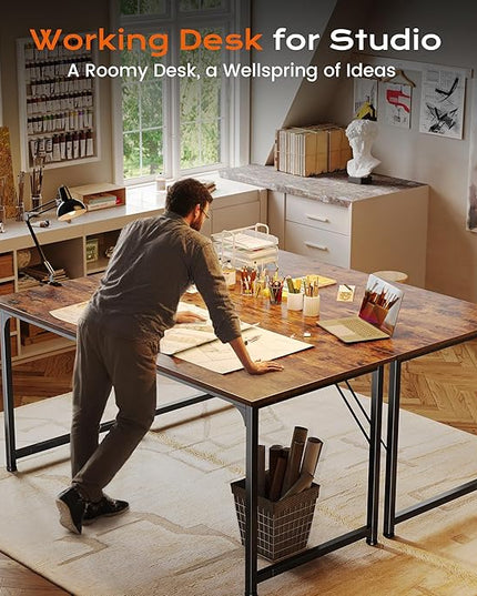 PRAISUN 54 X 24 Inch Computer Desk with Deeper Desktop, Gaming Office Writing Work Desk for Home Office, Study, Bedroom, Work from Home, Metal Frame, Rustic Brown