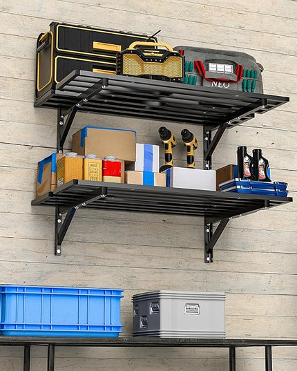 Ultrawall Heavy Duty Garage Wall Shelves, 2 x 4 ft Wall Mounted Storage Shelves, Holds Up to 800Lbs, 2Pack, Black