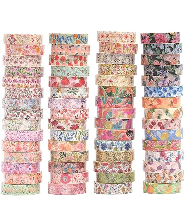 YUBX Flowers Washi Tape Set 60 Rolls Floral Patterns Decorative Skinny Blooms Masking Tapes for Arts, DIY Crafts, Journals, Planners, Scrapbook, Wrapping (Summer)