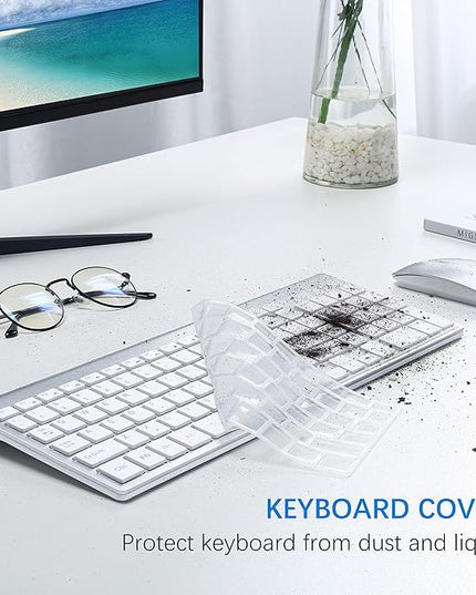 Wireless Keyboard and Mouse Ultra Slim Combo, TopMate 2.4G Silent Compact USB 2400DPI Mouse and Scissor Switch Keyboard Set with Cover, Batteries Included, for PC/Laptop/Windows/Mac - Silver White