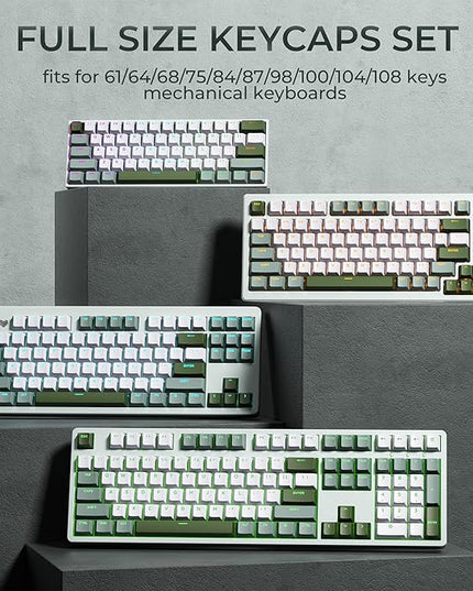 OHY XVX Shine Through Keycaps -133 Keys Cherry Profile Double Shot PBT Keycaps Compatible for 60%/75%/100% Retro Gaming Mechanical Keyboard-Milk Grass Green