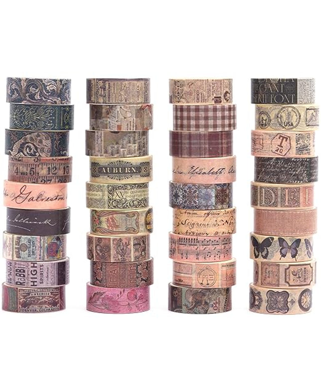 YUBBAEX Vintage Washi Tape Value Pack 36 Rolls Antique Printed Masking Tape Retro Decorative for Arts, DIY Crafts, Journal Supplies, Planners, Scrapbook, Card/Gift Wrapping (Classical)