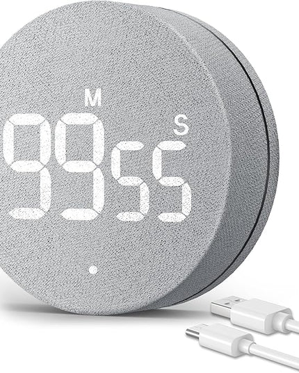 AVINIA Desk Timer for Productivity Magnetic Digital Kitchen Timer Rechargeable Fabric Mesh Cover 99 Mins Countdown/Count Up Stylish Efficana Konah Home Timmer for Cooking (Fabric Gray)