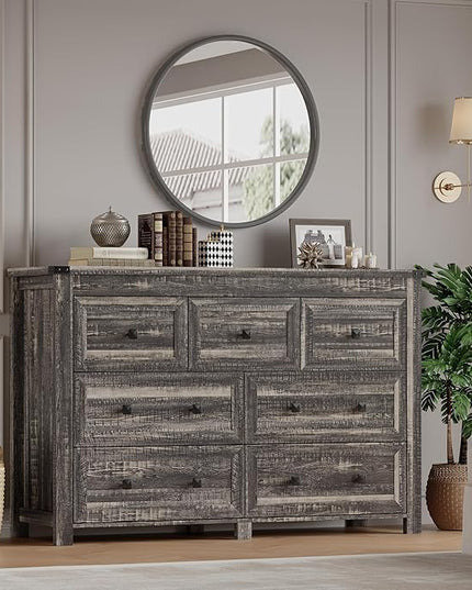 BORNOON 7-Drawer Dresser, Modern Wooden Storage Chest of Drawers, Dresser TV Stand, Wood Drawer Organizer with Metal Handles for Bedroom, Living Room, Hallway