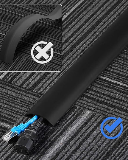 ZhiYo Floor Cord Cover 6ft, Cord Hider Floor Hide Extension Cords, PVC Cable Management Cover Prevent Cable Trips, Wire Covers for Cords, Cable Protector Wire Cavity W0.6in H0.32in Black
