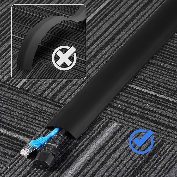 Floor Cord Cover 4ft, Cord Hider Floor Hide Extension Cords, Floor Cable Management Prevent Cable Trips, Floor Cable Cover Wire Covers for Cords, Cable Protector Cord Cavity W0.6in x H0.32in Gray