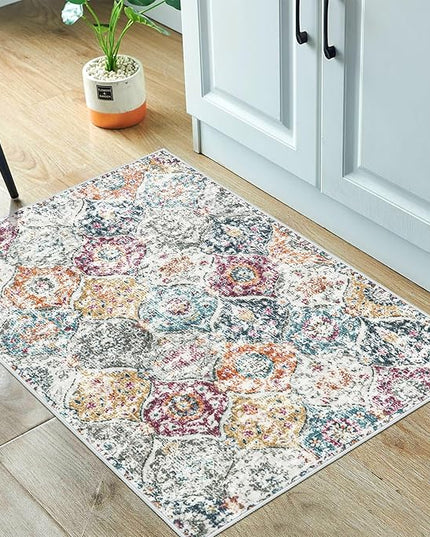Lahome Moroccan Trellis Entryway Rug, 2x3 Kitchen Rugs Non Slip Washable, Non-Slip Indoor Door Mat Ultra-Thin, Small Throw Carpet for Bathroom Bedroom Entry, Aqua/Multi
