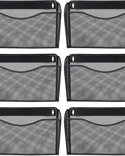 EASEPRES 6 Single Pocket Mesh Hanging File Organizer, Vertical Wall Mounted Magazine File Holder, Mount Basket Mail Paper Document Folder Organizing for Office, Home and School, Black