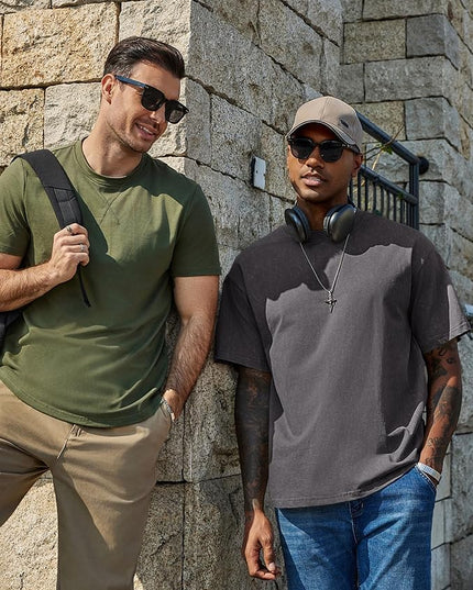 COOFANDY Men's Cotton T-Shirts Oversized Shirt Short Sleeves Streetwear Loose Fit Summer Tee Tops Washed Basic Unisex Shirts