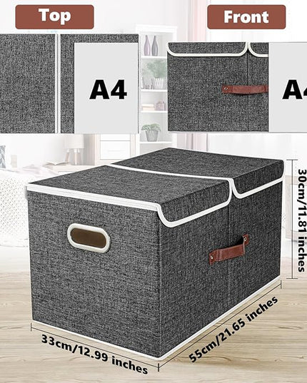 TYEERS Extra Large Collapsible Storage Bins with Lids and Compartments, Washable, Fabric Storage Boxes, 21.7x13x11.8 inches, 2 Pack, Black