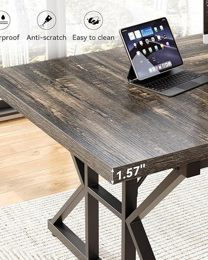 LITTLE TREE 70.8-Inch Large Executive Desk, Extra Long Computer Office Desk Workstation, Modern Simple Style Laptop Table, Sturdy Wooden Writing Workstation for Home Black Oak