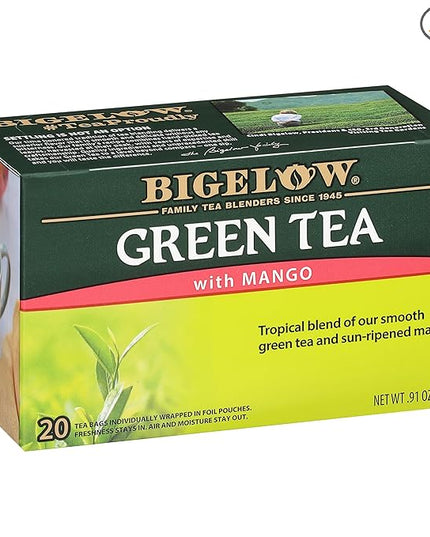 Bigelow Tea Green Tea with Mango, Caffeinated Tea with Mango, 20 Count Box (Pack of 6), 120 Total Tea Bags