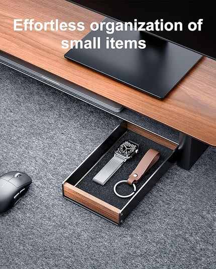 UPERGO Desk Tray Organizer Drawer for Home Office, Walnut Desk Organizer Tray for Keys, Pen, Watch