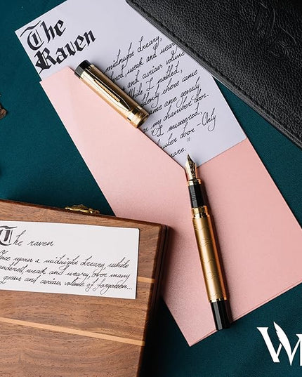 Wordsworth & Black Primori Fountain Pen Set [Stunning Gold]; Medium Nib, Gift Case, 24 Ink Cartridges, Refill Converter, Manual; Journaling, Calligraphy, Smooth Writing Pens; Left and Right Handed