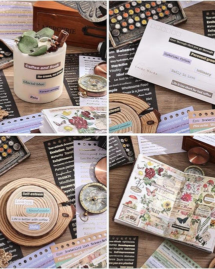 3000+ Pcs Word Stickers for Journaling, 50 Sheets Gold Foil Art Scrapbook Quote Stickers for Junk Journal, Scrapbooking Supplies Small Talk DIY Decorative Gift for Women Teen Girls