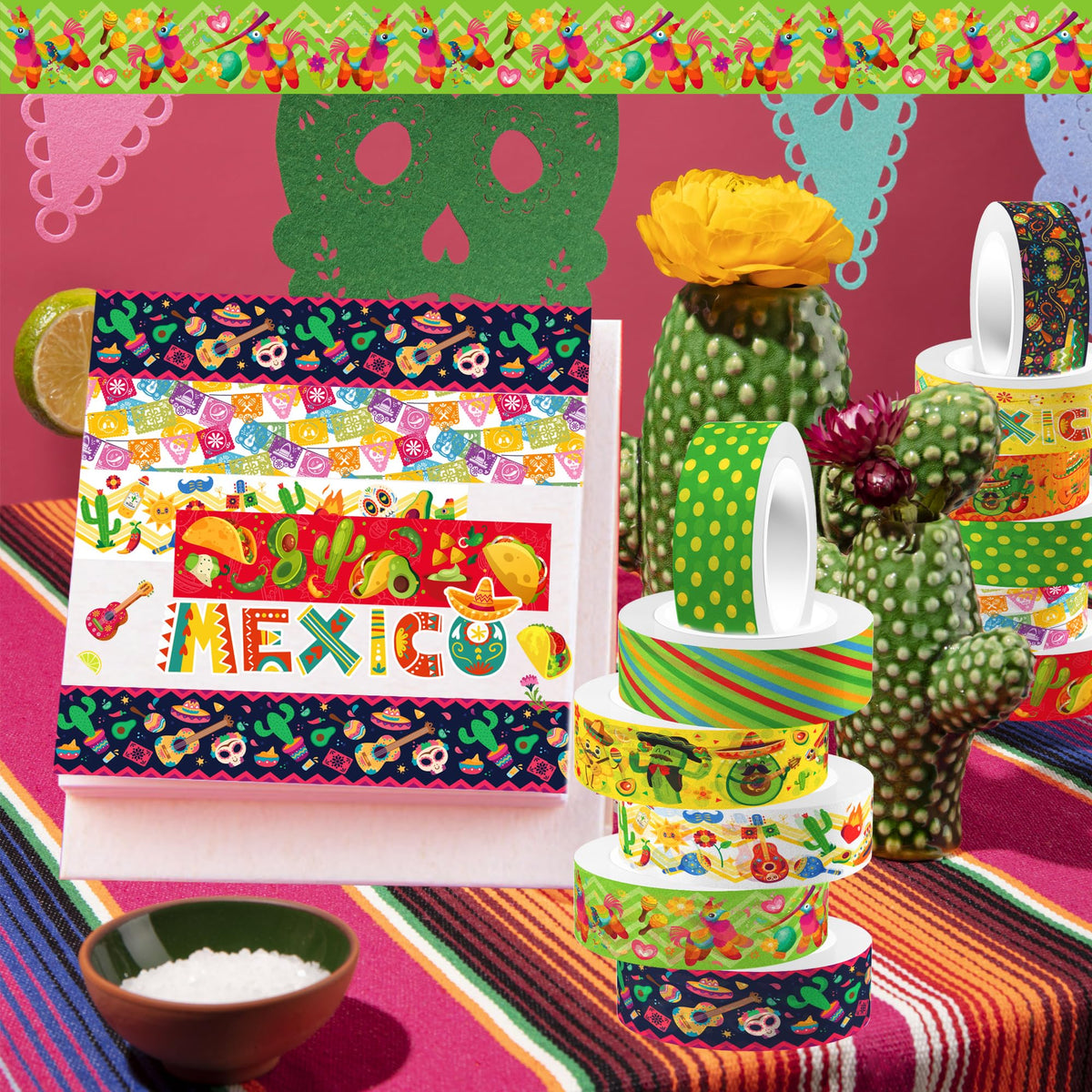 MOZUI Mexican Fiesta Washi Tape 12 Rolls Mexican Fiesta Washi Tape Masking Decorative Cinco De Mayo Washi Tape for DIY Craft Gift Wrapping Handbook Sticker Scrapbook Journaling Party Favor