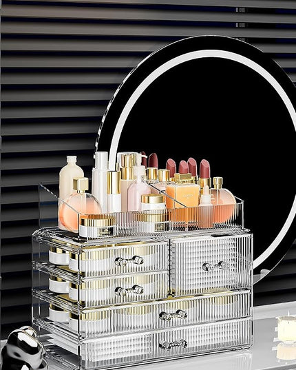 ZHIAI Stackable Storage Drawers, Acrylic Bathroom Counter Organizer Clear Makeup Organizers for Vanity, Kitchen Cabinets, Bathroom, Undersink, Home Organization and Storage (2Top 3 Drawers,)