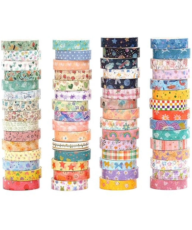 YUBBAEX 60 Rolls Value Washi Tape Pack Retro Arts Masking Tape Basic Patterns Decorative for DIY Crafts, Bullet Journal Supplies, Planners, Scrapbook, Card/Gift Wrapping (Cotton Candy)