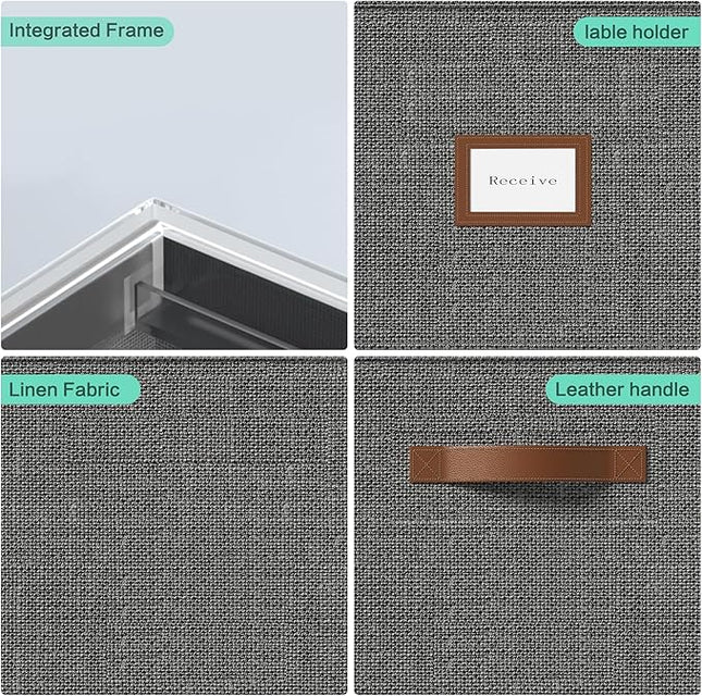 File Organizer Box with Lid File Box for Hanging Decorative File Organizer with One-Piece Integrated Plastic Slide Rail (Grey, 13.2x10.1x10.1inch(3pack))