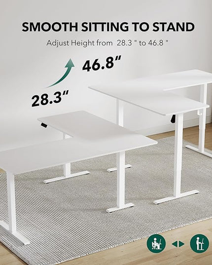FEZIBO 63" x 55"L Shaped Standing Desk Adjustable Height, 63 Inch Electric Stand up Corner Computer Desk, Sit Stand Home Office Desk with Splice Board, White