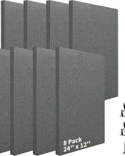 Art3dwallpanels 8 PCS Acoustic Panels, 24''x12'' Fabric Soundproof Wall Panels, Easy-Hook Mounting Sound Absorbing Panels for Studios, Office, Home Theater,Dark Grey