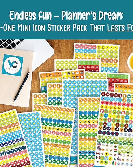 Vladi Creative Mini Planner Stickers - 2210 Pcs, 14 Sheets, Decorative & Productivity-Boosting Colorful Stickers for Journals, Calendars, Scrapbooking, Time Management, & DIY Planner Decoration