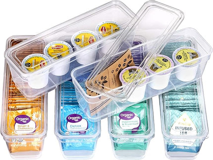 Best Kept 6 Bin Pack, Long Home Organizer Storage Boxes with Lids, Translucent Clear