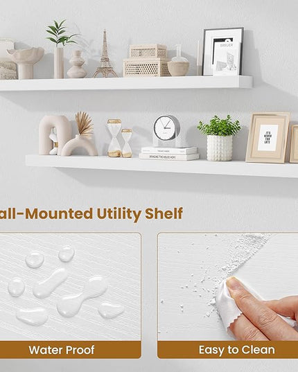 Fun Memories 55 Inch Floating Shelves Bedroom, Large Extra Floating Shelf Set of 2 with Invisible Brackets, White