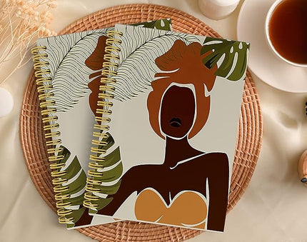 Knibeo Boho Women Journal Notebook - Black Girl Journal, 5.5×8.3 Inch Girls Spiral Bound Notebook Aesthetic with 164 Pages, Notebooks for Women