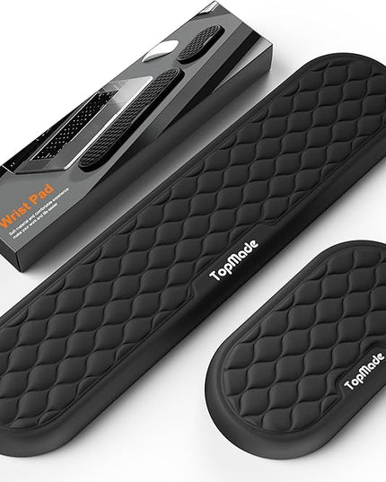 TopMade Upgraded Wider Wrist Rest Set, Soft Memory Foam Keyboard Hand Rest Pad, Computer Ergonomic Keyboard Mouse Wrist Support for Typing Pain Relief, Comfort for Office, Gaming, Study, Black