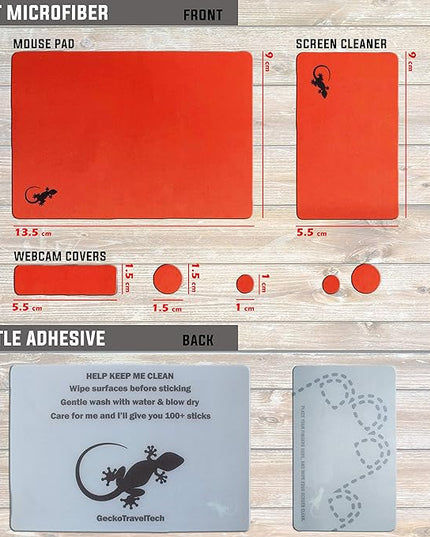 Mouse Pad Adhesive Bottom - Sticks to Any Surface - Portable - Webcam Covers and Screen Cleaner Included (Red)