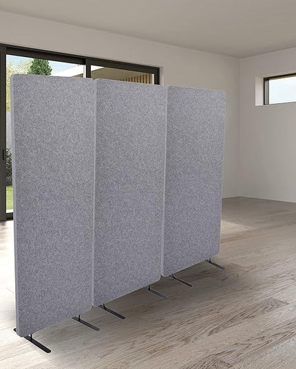 ReFocus™ Raw Freestanding Acoustic Room Divider 3 Pack – Reduce Noise and Visual Distractions with This Lightweight Room Separator (Castle Gray, 24" X 62")