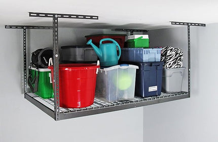MonsterRax Overhead Garage Storage Racks 4x6, Ceiling Mounted Shelving, Adjustable Hanging Storage Organizer, Heavy Duty Steel, Holds 500 Pounds, Color: Hammertone, Adjusts 24"-45” off Ceiling