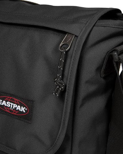 EASTPAK Delegate + – 20L Weatherproof Shoulder Bag with 17" Laptop Sleeve, Trolley Strap, Reflective Details, Adjustable Padded Strap, Black