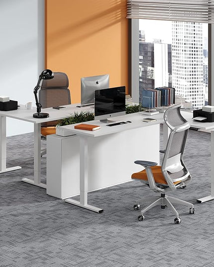 SANODESK Electric Height Adjustable 3 Leg Corner Desk Frame, up to 220lbs, Sit Stand Ergonomic L Shaped Frame Only, White
