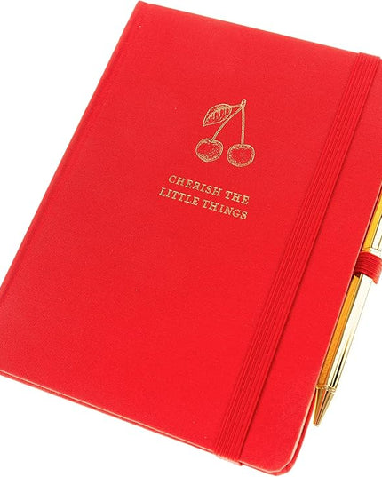 Graphique Cherry Lined Journal Plus Pen Luxe Collection, Hardcover Diary Notebook for Writing, Gold Foil Embossing, 160 Pages, 6” x 8”