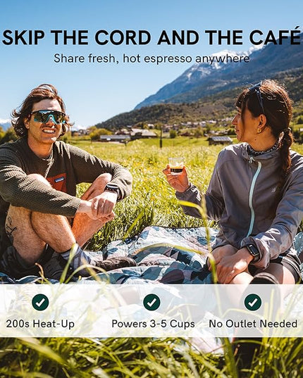 OutIn Nano Portable Electric Espresso Machine, Travel Coffee Maker for Camping, Car Coffee Maker Self-Heating with USB-C, With Ground Coffee & NS Capsule for RV, Hiking, Office