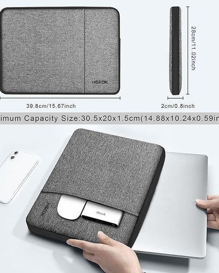 Hseok Laptop Case 15.6 Inch Sleeve, Shockproof Protective Water Repellent with Accessory Pocket,Compatible with Mac Pro 16 inch 2025-2019, Sleeve Bag for Most 15 15.6 16 Notebooks,Gray&Black