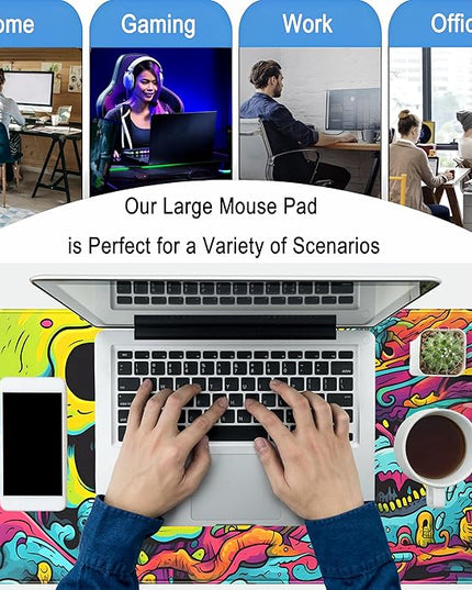 Gaming Desk Mat Skull Desk Pad Extended Mouse Pad XXL, Cool Mouse and Keyboard Mat Big Desktop Mats for Desk, Laptop Mat with Non-Slip Base & Stitched Edges, Office Decor for Men 31.5" x 15.7"