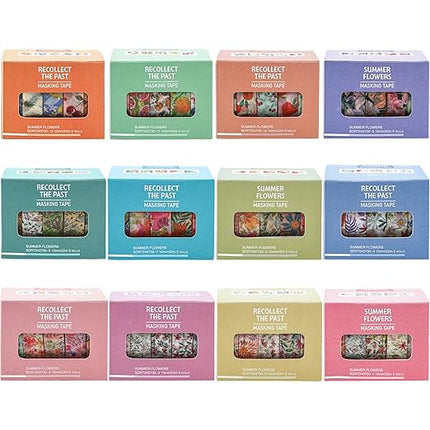 YUBX Flowers Washi Tape Set 60 Rolls Floral Patterns Decorative Skinny Blooms Masking Tapes for Arts, DIY Crafts, Journals, Planners, Scrapbook, Wrapping (Summer)